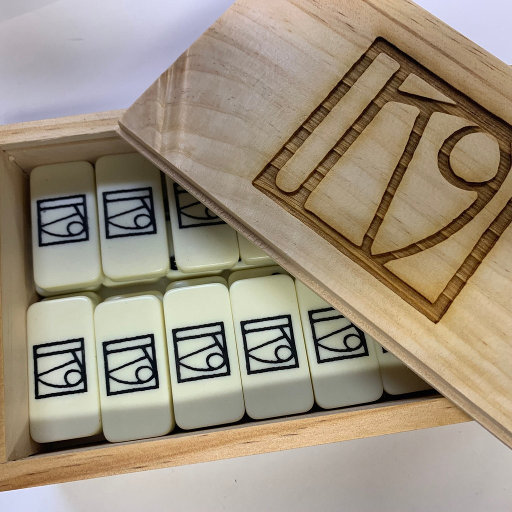 Pine box with an engraved monogram