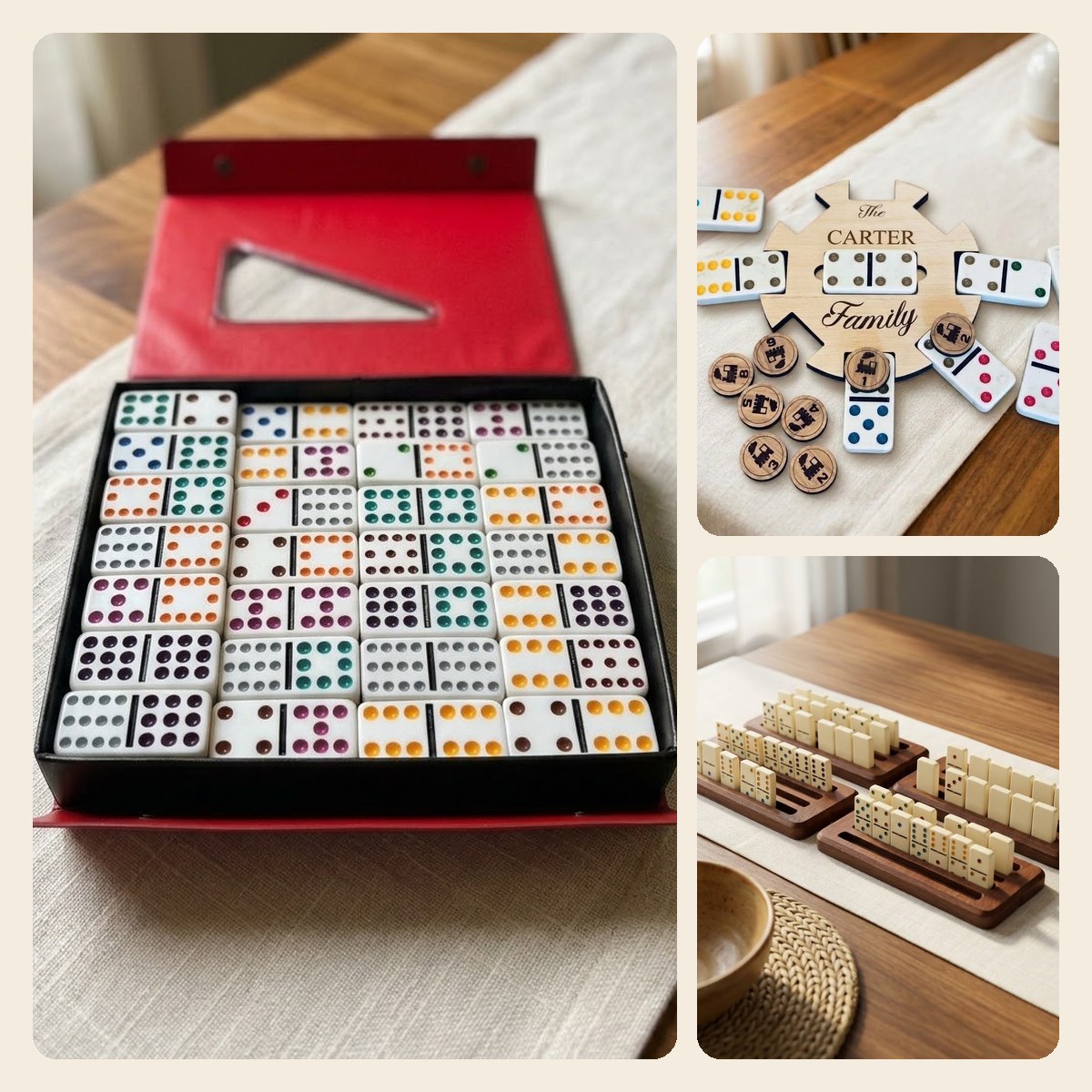 Game-Night Gift Bundle: personalized Double-12 set, engraved hub and four wood player trays