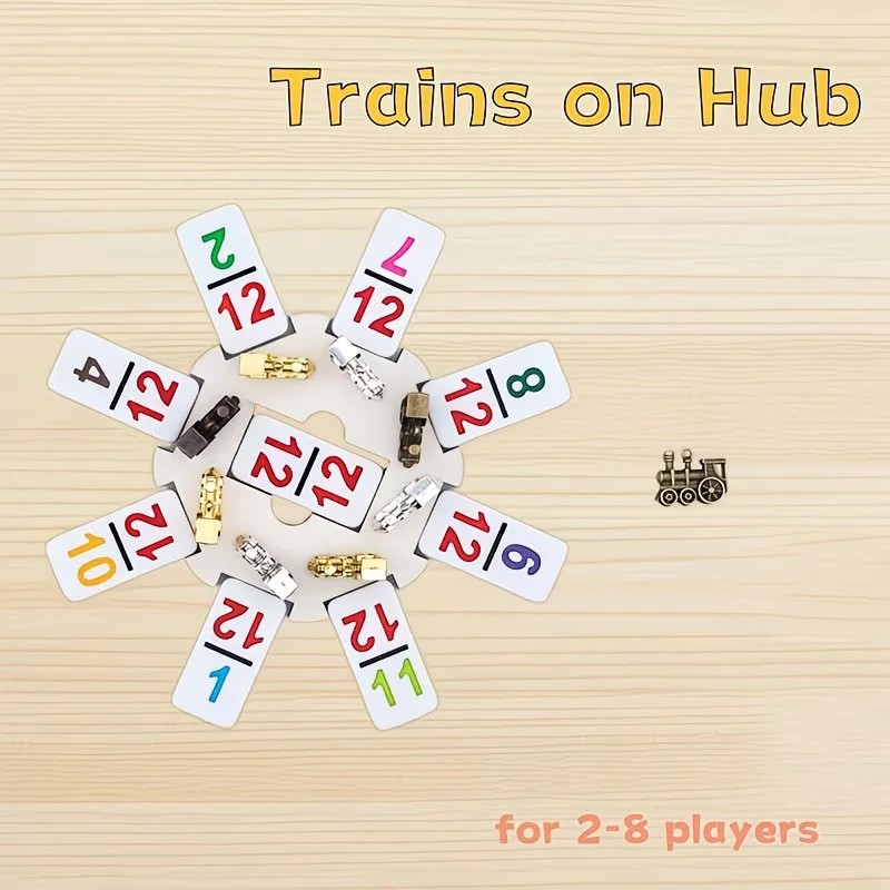 Metal train markers on a Mexican Train hub