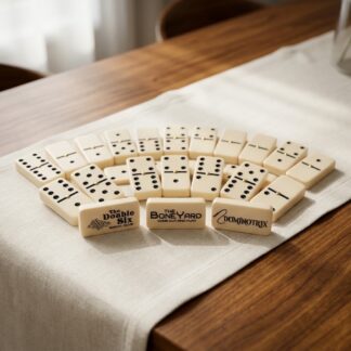 Tournament-size Double-6 domino tiles with engraved custom graphics