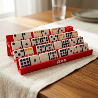 Red stepped domino rack personalized with a name